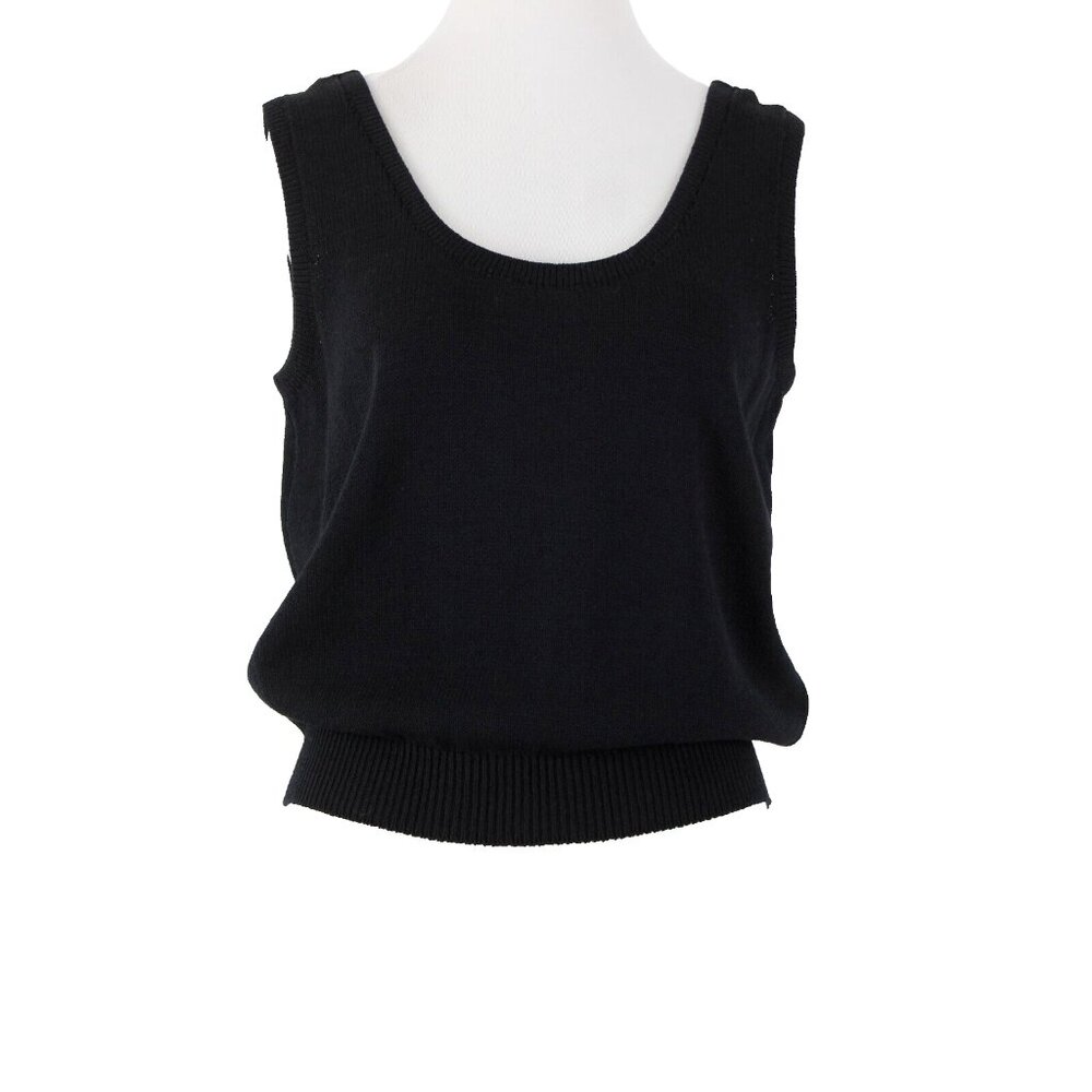 St John Basics Sz M Black Wide Strap Santana Knit Tank Top - Picture 2 of 16